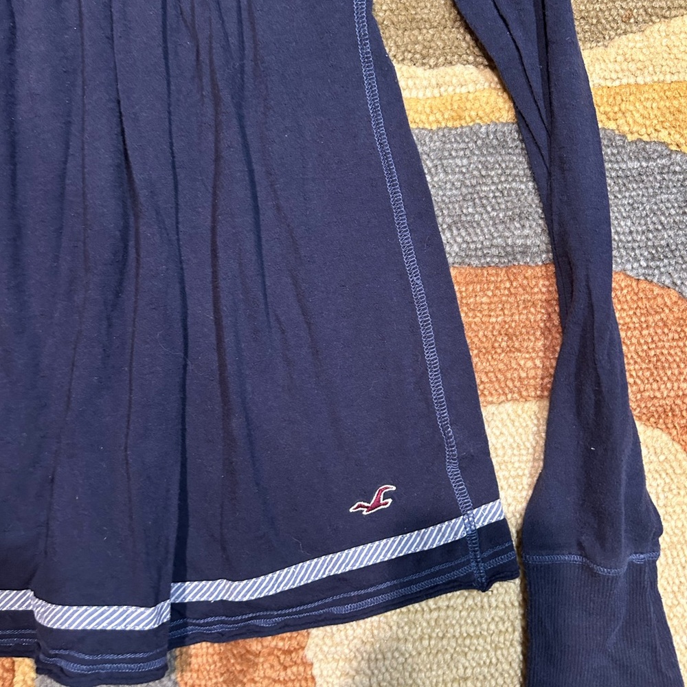 Hollister Vintage Retro Y2K Early 2000’s Style Top Babydoll Shirt Navy Medium - Picture 2 of 5